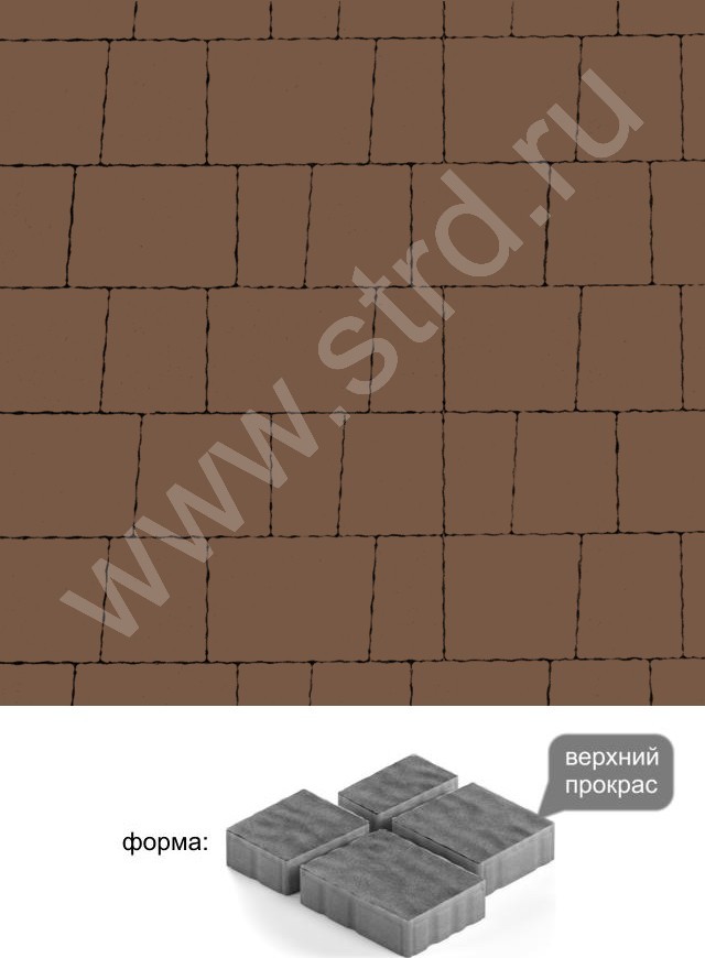 Тротуарная плитка (брусчатка) наборная разные формы гранито верхний прокрас набор на м2 60мм Steingot, Коричневый