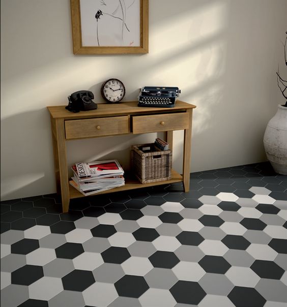 In style dimensions...hexagonal tiles in black, grey and white colors! "Hexatile", 17,5x20, made in Spain.   Make your own design......