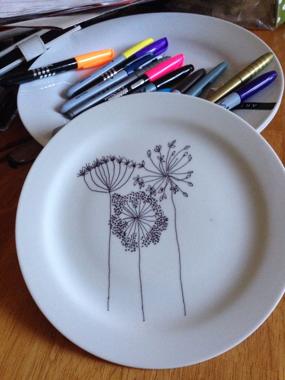 Drawing on plate...but I wouldn't wanna eat off it....only for exteriors of cups, saucers....