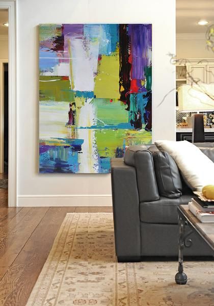 CZ Art Design - Oversized Palette Knife Contemporary Art, Hand painted vertical canvas painting with thick paint.