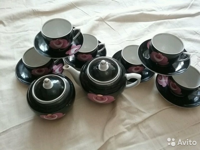 Сервиз чайный черный с розой— фотография №2
