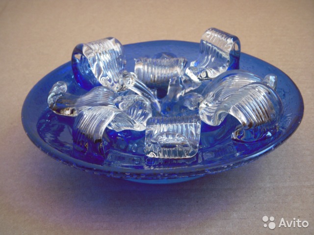 Декоративная тарелка Гутная техника Синее стекло— фотография №1