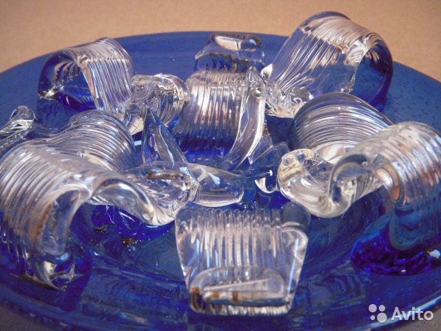 Декоративная тарелка Гутная техника Синее стекло— фотография №3
