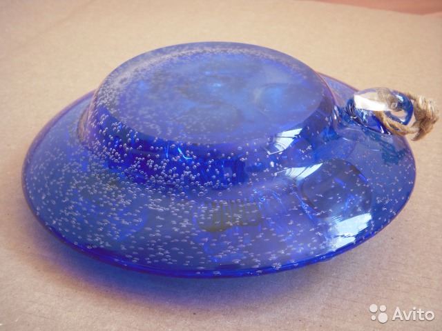 Декоративная тарелка Гутная техника Синее стекло— фотография №4
