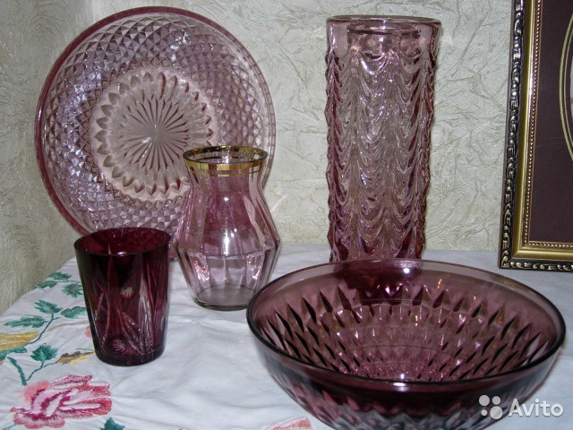 Марганцовое стекло ваза салатник вазочка— фотография №1
