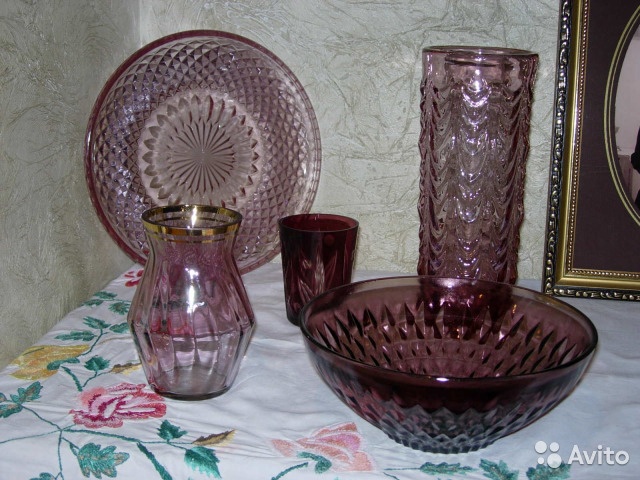 Марганцовое стекло ваза салатник вазочка— фотография №2