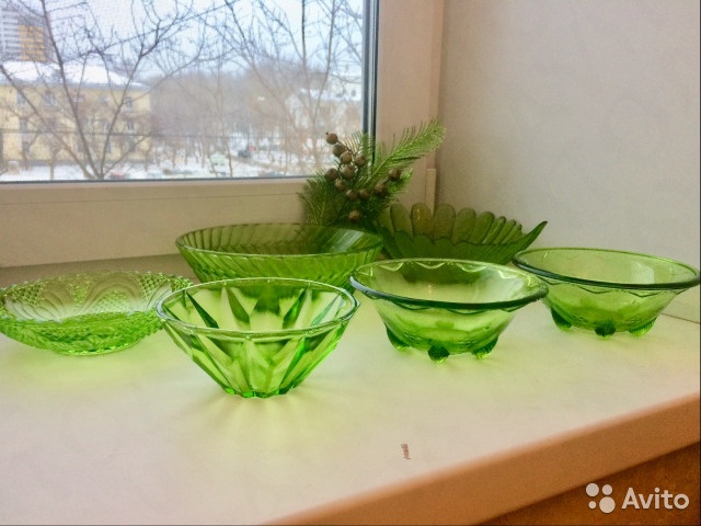 Посуда зеленое стекло СССР. Винтаж— фотография №1
