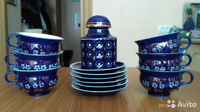 Чашки с блюдцами кобальт СССР— фотография №1