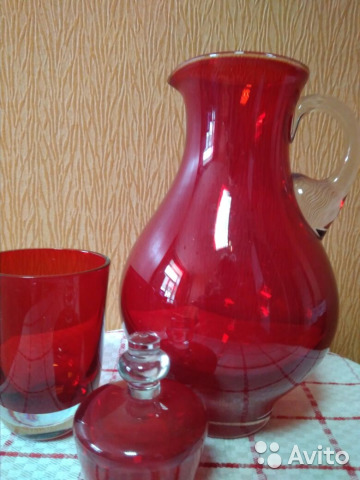 Графин и стакан красное стекло СССР— фотография №2