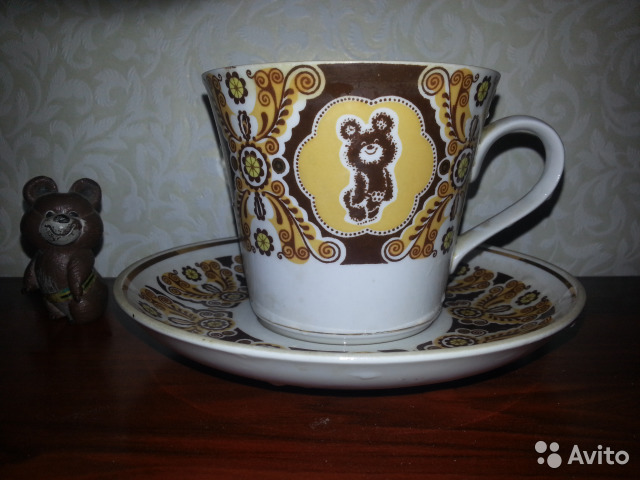 Чашка и блюдце с олимпийским мишкой 1980— фотография №1