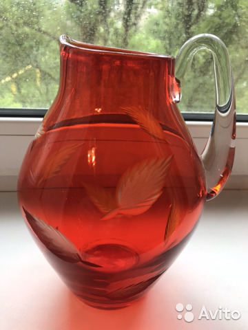Кувшин, ваза из красного стекла винтаж 70гг— фотография №1