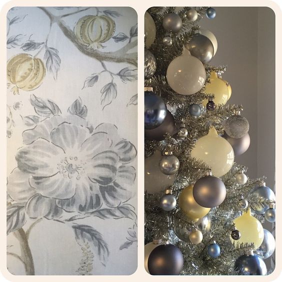christmas 2014 : grey, silver, pale yellow, and steel blue ornaments on aâ¦