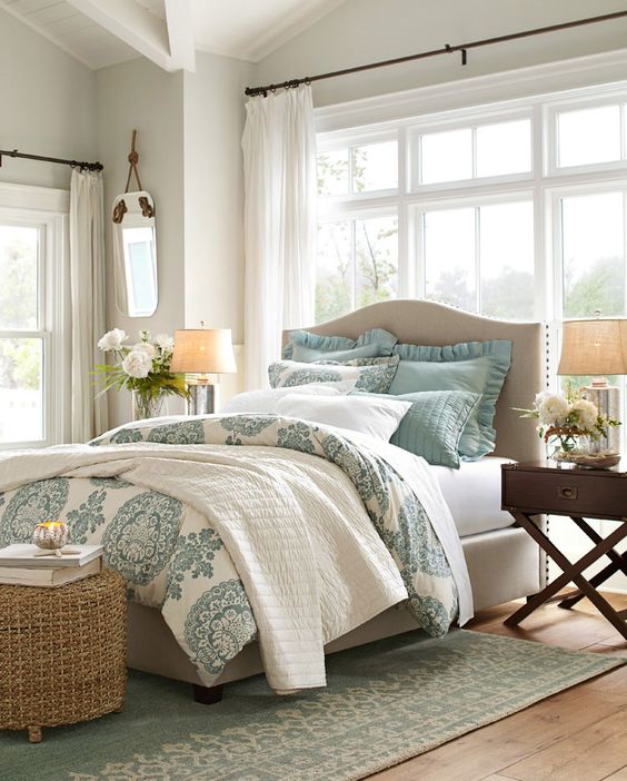 PB Bedroom.. wall color, trim color, dark walnut furniture accents