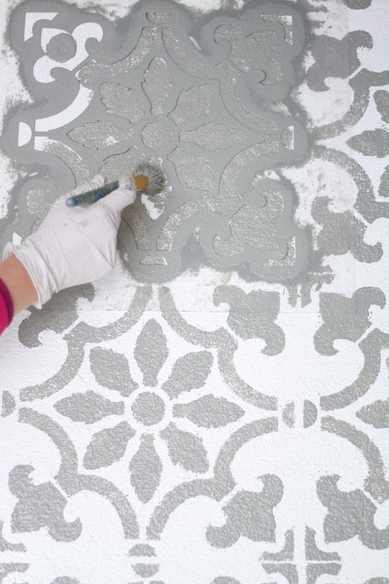 Learn how to stencil a cement patio using the Fabiola Tile Stencil from Cutting Edge Stencils