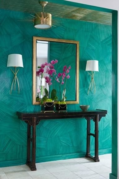 Anne Hepfer - Toronto - Interior Designer - Dering Hall - Foyer - Entry Way - Emerald - Striking - Color - Console Table - Sconce