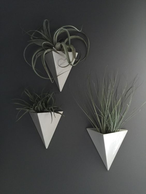 MUDDY HEART Minimal & modern , this porcelain wall planter pyramid is absolutely stunning!. It looks fantastic by itself or in a grouping of the same #modern_decor_lounge