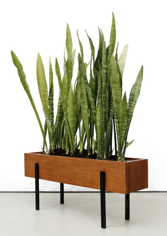 Anonymous; Teak and Enameled Metal Planter, c1960.