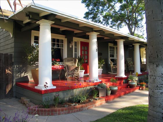 bright cherry red front porch and steps base color... wow