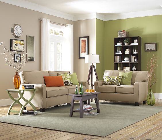 green and cream living room