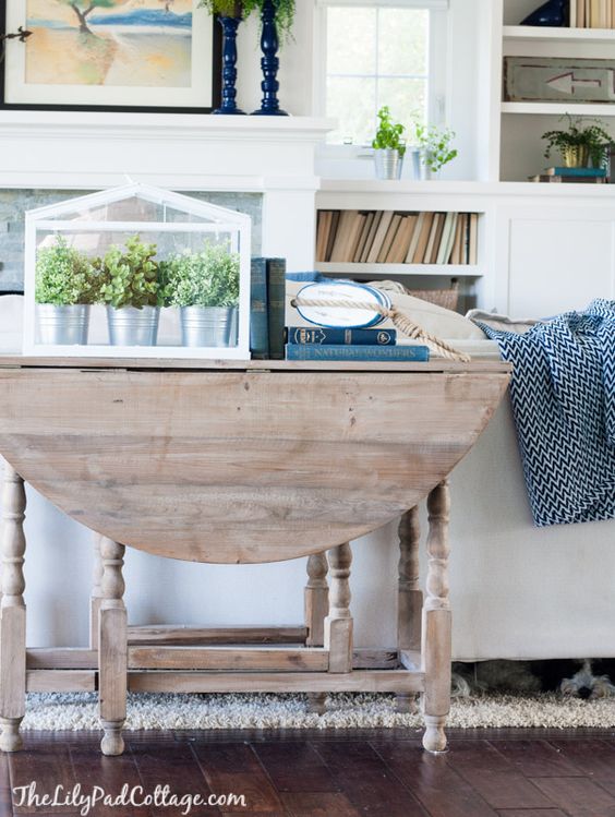 Living Room Decor - Finally Revealed! -  The Lilypad Cottage - love the gateleg table as a sofa table.