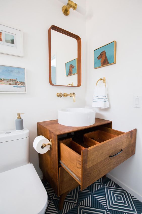 Emily Henderson Guest Bathroom Redesign Reveal After Photos Tile Mid Century-317