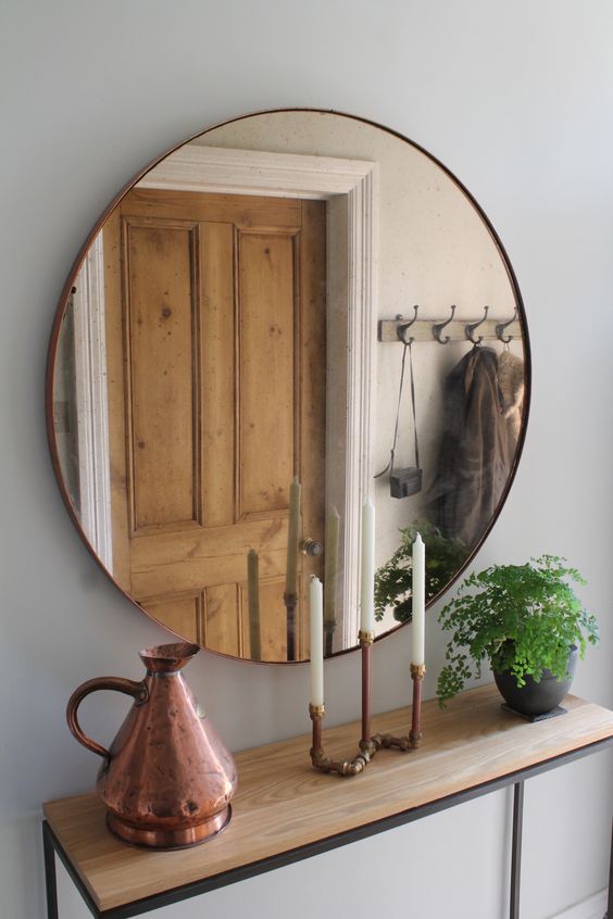 Hallway Furniture, Copper Mirror over Steel and Oak Console Table by Studio-Rae                                                                                                                                                                                 More