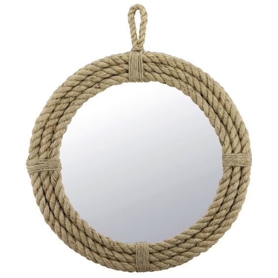 Stonebriar Small Round Wrapped Rope Mirror with Hanging Loop, Vintage Nautical Design: