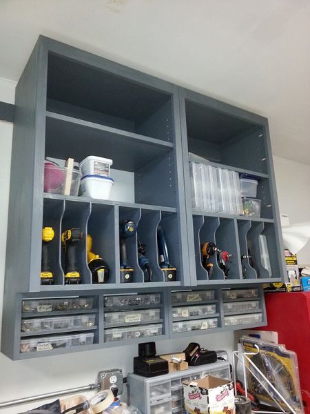 Here's how M.T. in the Kreg Owners' Community organizes his drills, nailers, and fasteners.