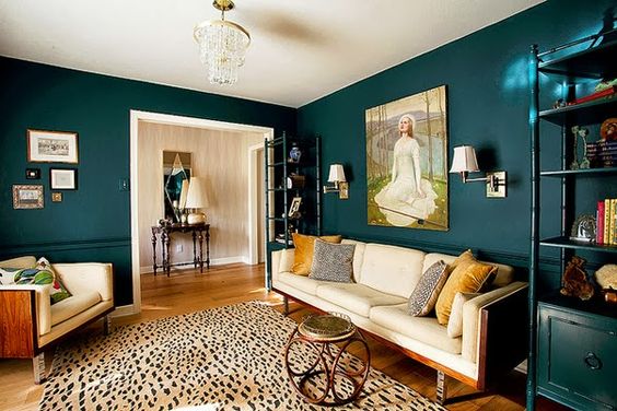 painted in Benjamin Moore's "Dark Harbor - love this color for our fireplace wall