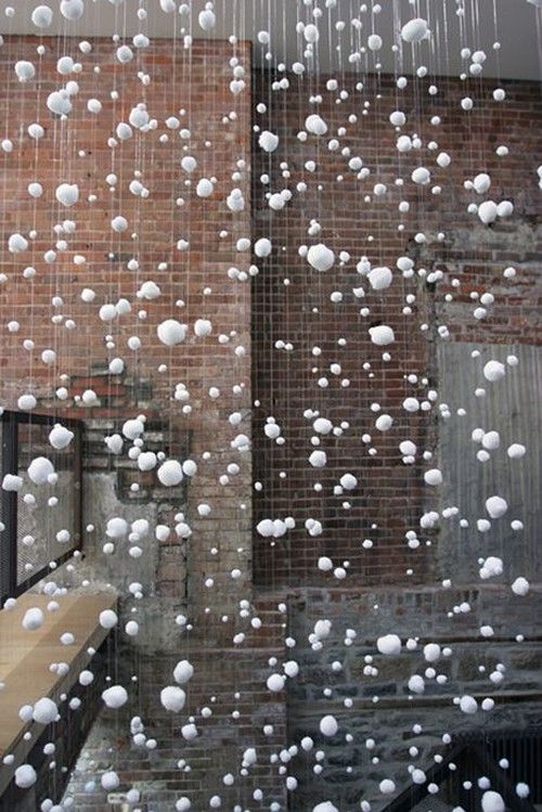 DIY fake snow balls using thread and cotton balls