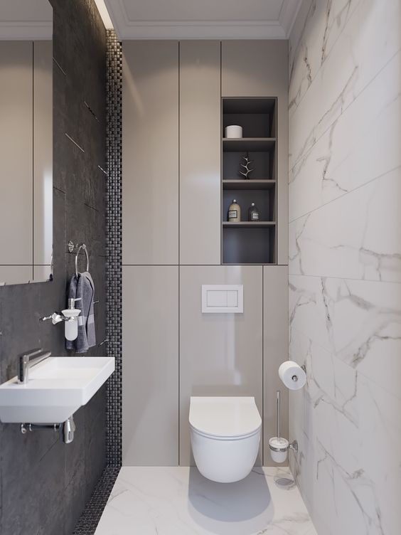 Small bathroom with a ton of hidden back wall storage. Minimal and contemporary // New project by Z E T W I X