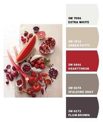 Dining room with red accent wall?   Paint colors from Chip It! by Sherwin-Williams (Spalding gray)