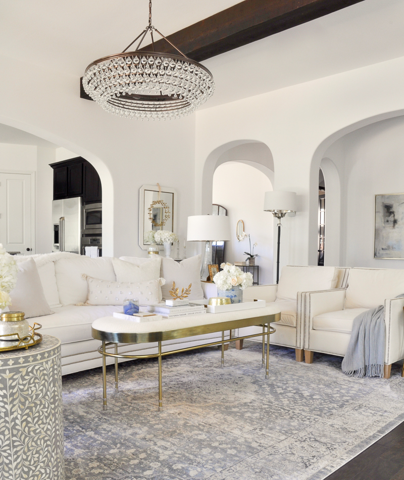 elegant living room white gold