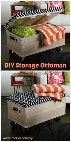 Free DIY plans: rolling storage ottoman! So cute and easy