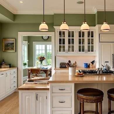 For More... - Calming Colors - 9 Soothing Shades for the Home - Bob Vila~ love the walls and white cabinets!