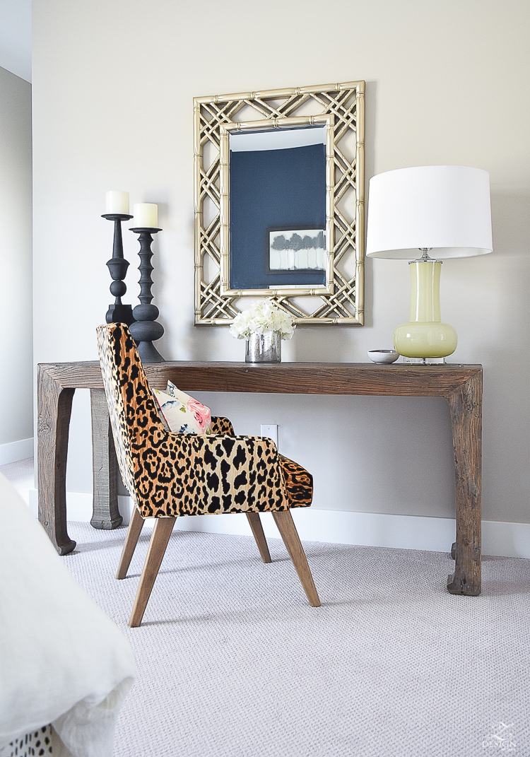 leopard print chair gold bamboo mirror home office jamie young lighting rustic elmwood console table black candlesticks cozy home with pattern-1