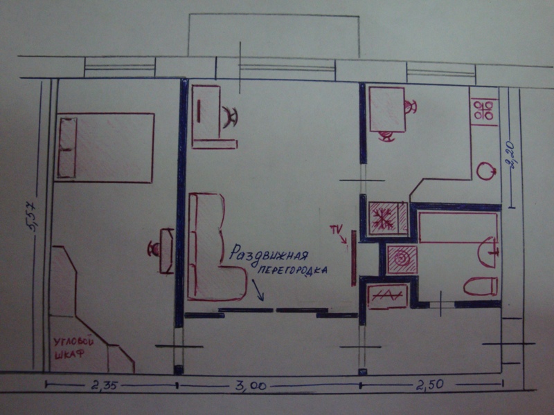 Проект перепланировки хрущевки 2 комнаты