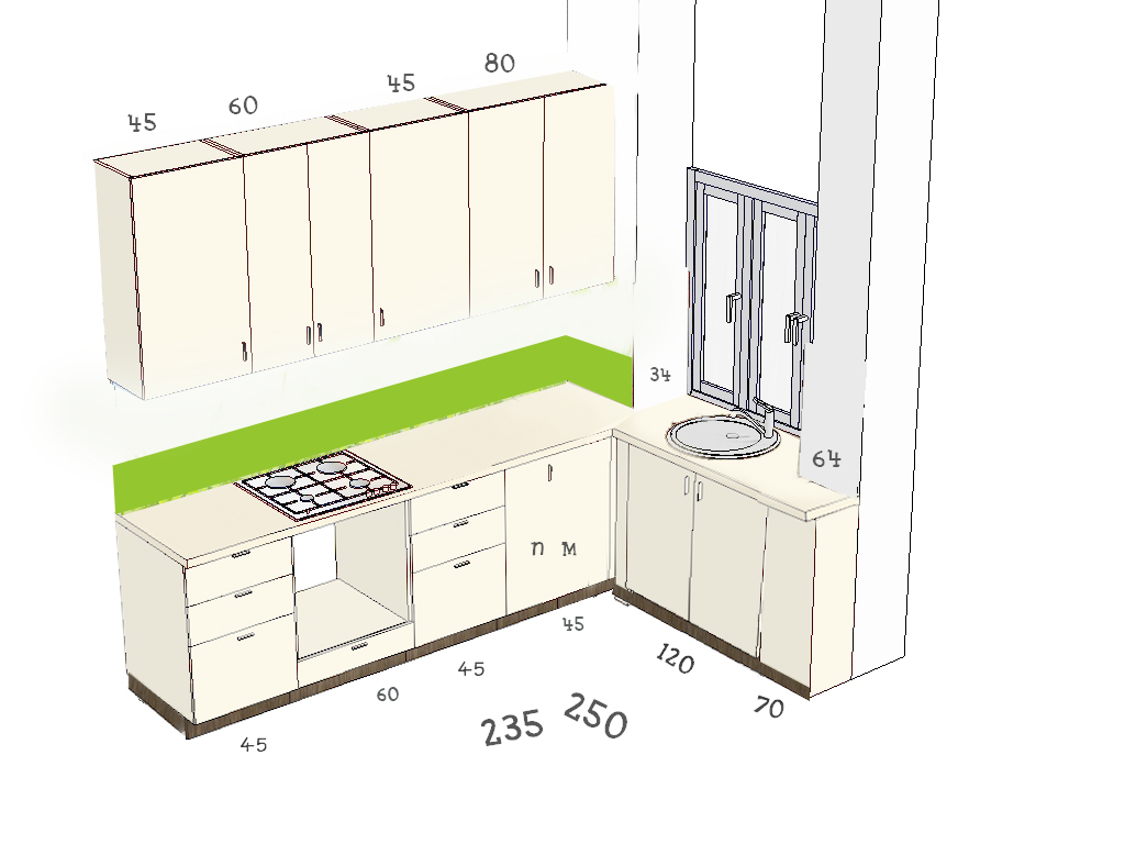 Высота окна на кухне под столешницей