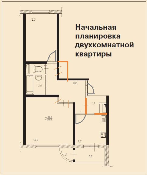 План двухкомнатной квартиры в панельном доме 9 этажей