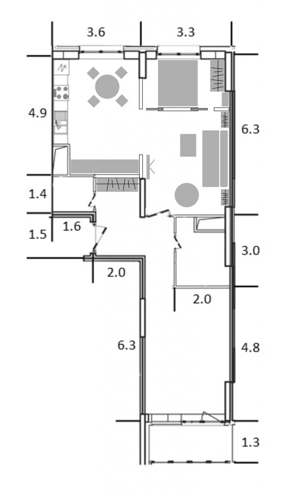 Планировка 2-х комнатной хрущевки 44м2