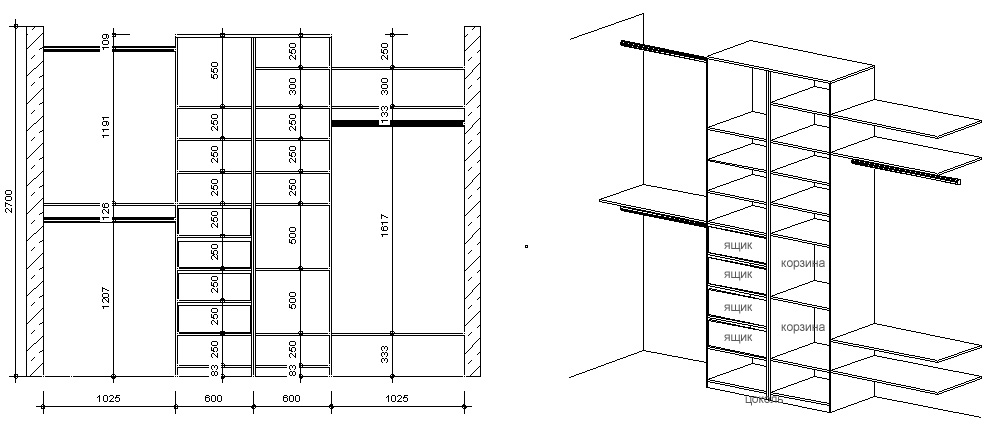 Гардеробная 150 на 150 схема