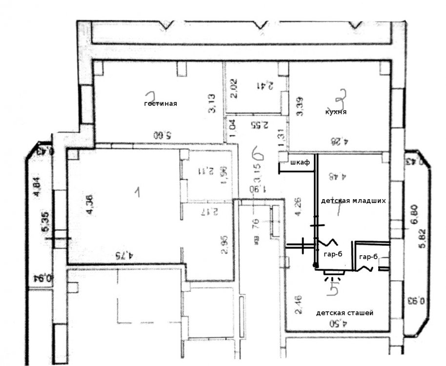 Перепланировка 4-комнатной с двумя проходными комнатами