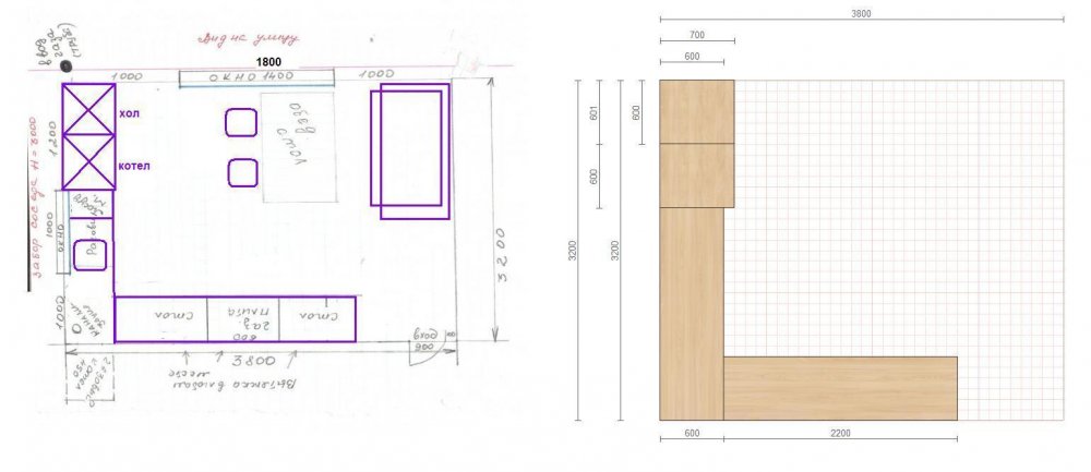 Планировка кухни от обратного