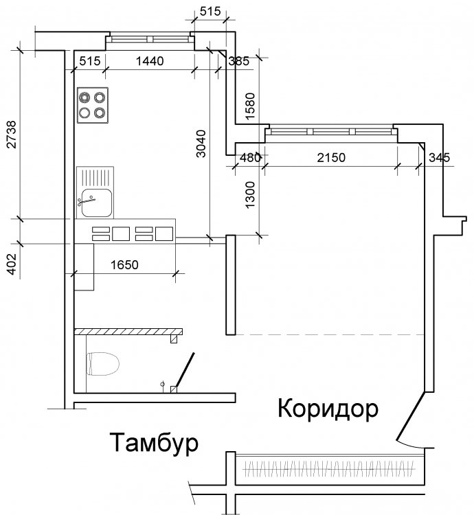 Нужен совет по расстановке кухонного  гарнитура