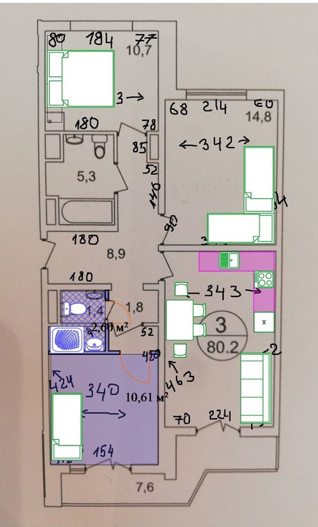 перепланировка п44-к, 3х-комнат.80,2кв.м