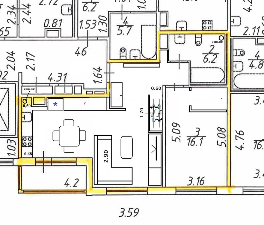 Помогите распланировать пространство, двушка 56 кв.м с кухней-гостиной 27 кв.м.