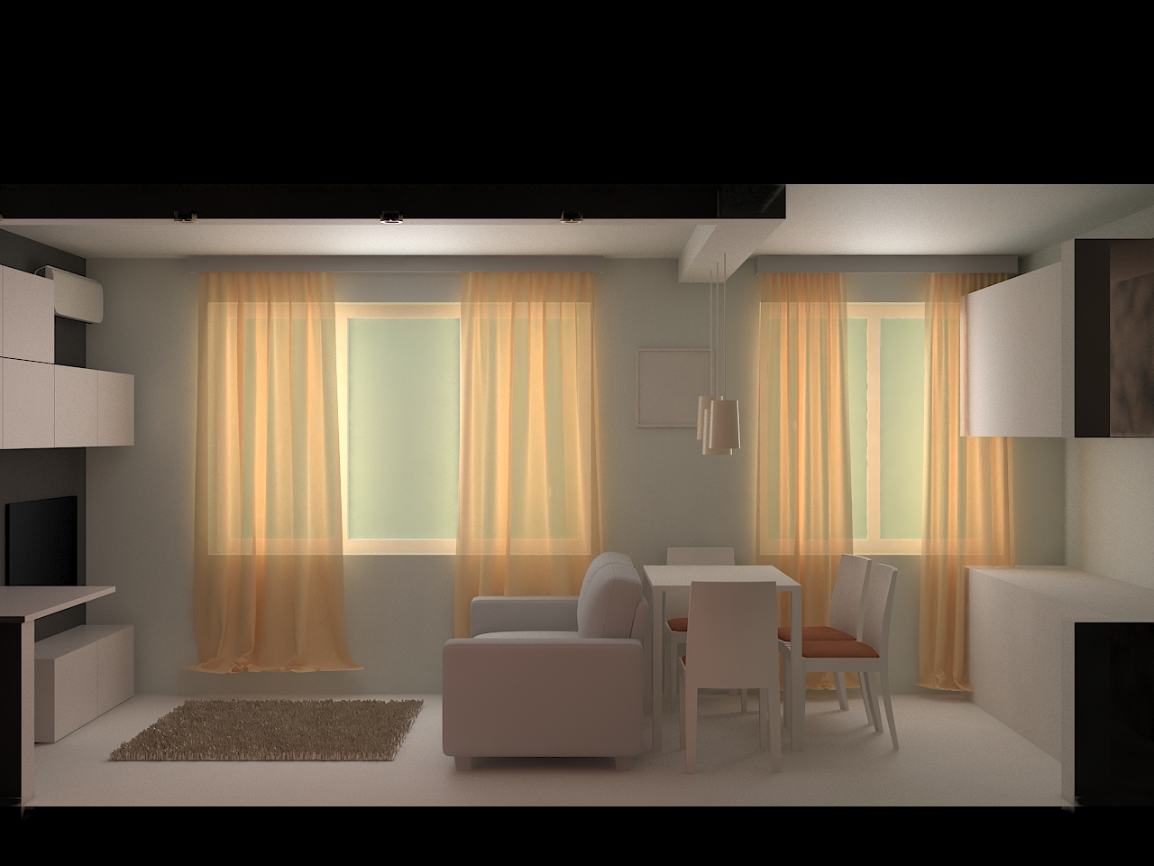 планировка в комнате с двумя окнами