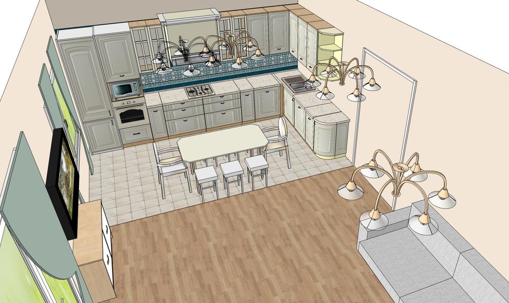 Помогите увидеть реальную картинку гостиной - кухни в одноэтажном доме.