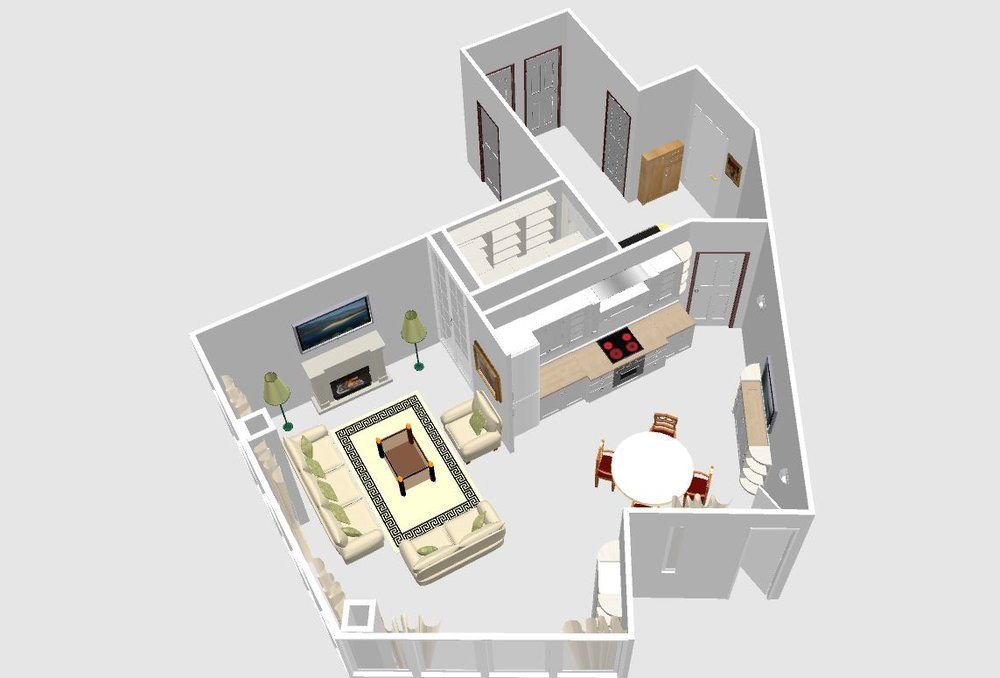 Планировка кухни-гостиной с панорамными окнами-2