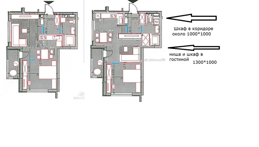 Однокомнатная 45 м.кв - перепланировка в двух